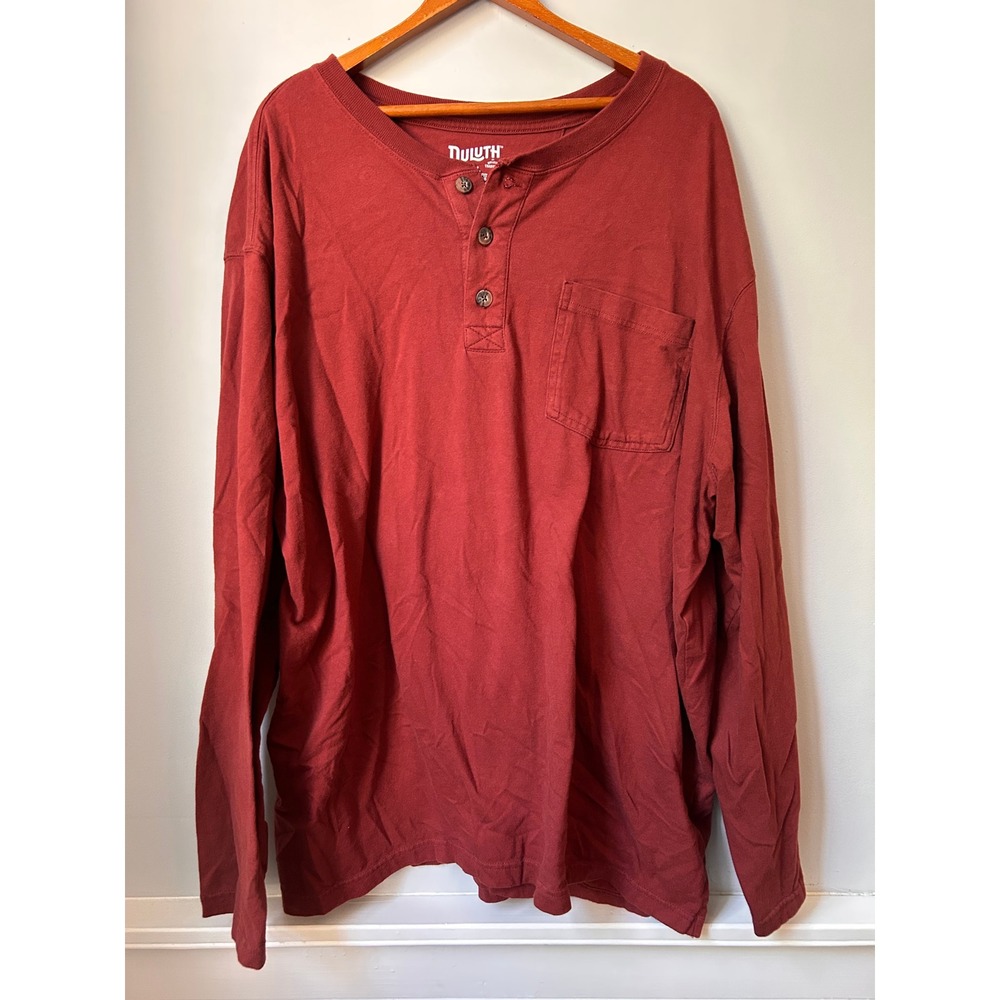 Duluth Trading Co Longtail T Henley Mens 2XL Relaxed Fit Long Sleeve Red Shirt